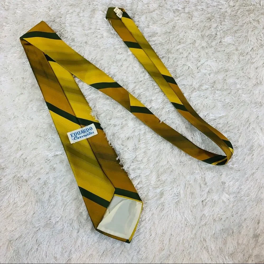 Vintage 60s Striped Green Gold Shiny Necktie